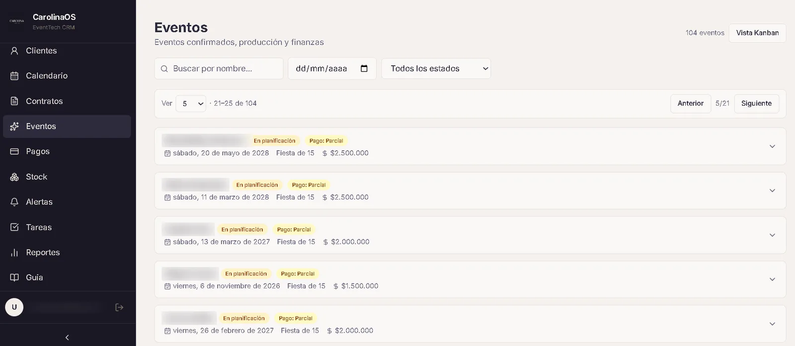 CarolinaOS - CRM y ERP para eventos